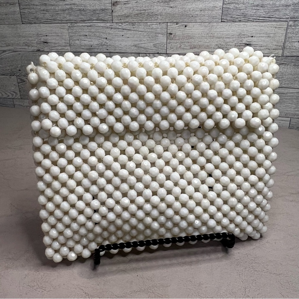 Vintage 1960’s White Clutch Handbag - Hand Beaded - Retro‎ - Regency